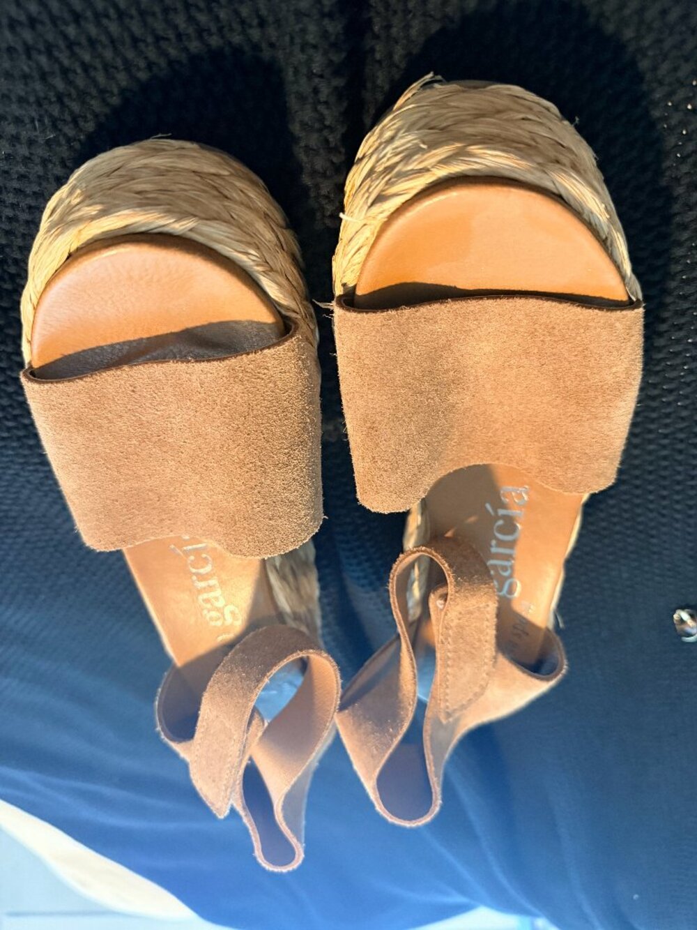 Pedro Garcia Tan Suede Raffia Wedge Sandals 39.5
